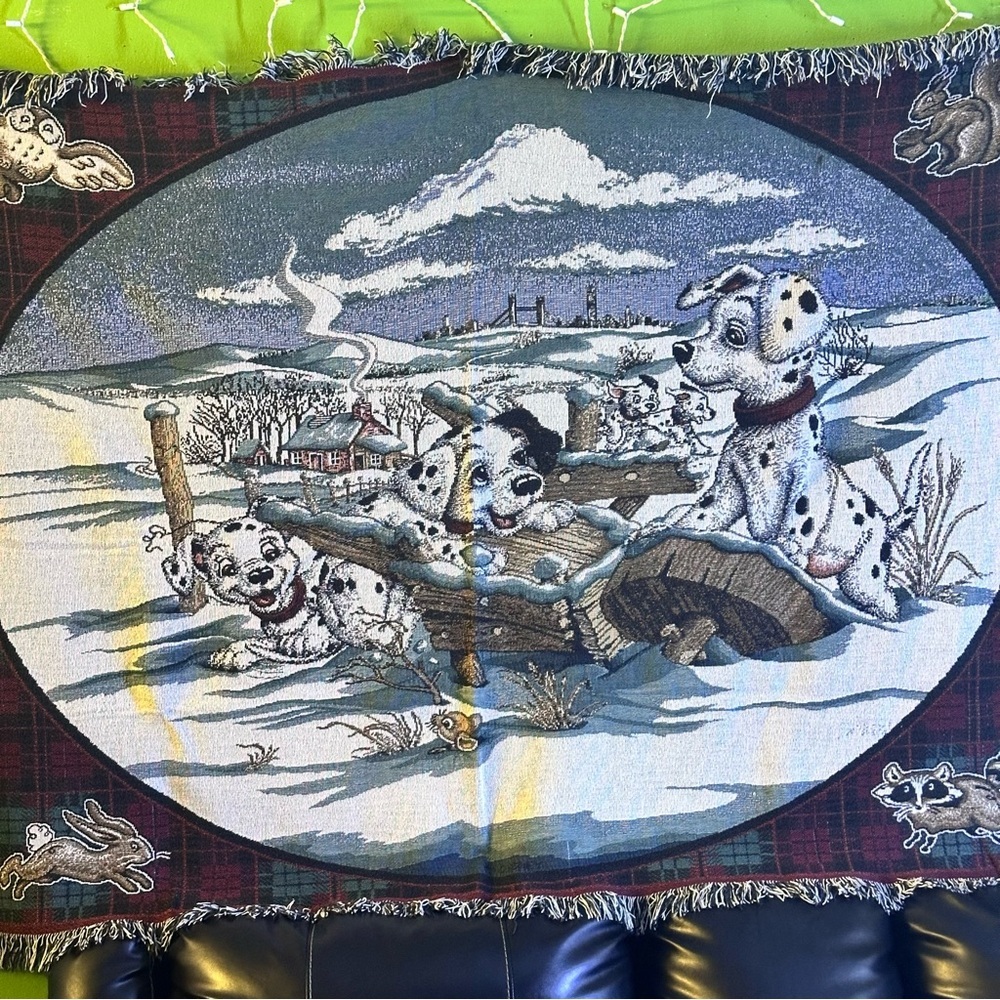 Disney Dalmatian Winter Scene Quilt - Black, White, Blue size 67” x 50”